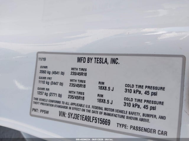 5YJ3E1EA9LF515669 Tesla Model 3 Standard Range Plus Rear-wheel Drive/standard Range Rear-wheel Drive