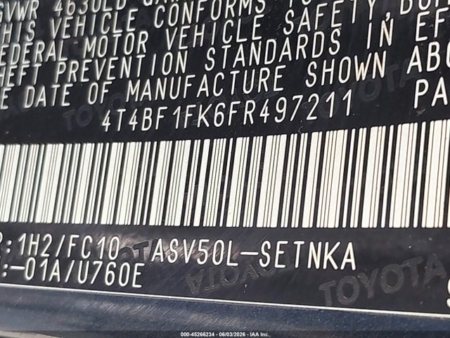 4T4BF1FK6FR497211 Toyota CAMRY LE