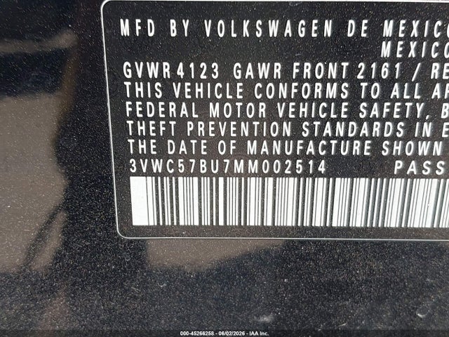 2021 Volkswagen Jetta 1.4t R-line/1.4t S/1.4t Se მანქანა იყიდება აუქციონზე, vin: 3VWC57BU7MM002514, აუქციონის ნომერი: 45266258