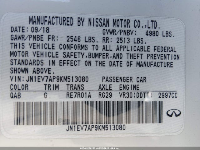 JN1EV7AP9KM513080 Infiniti Q50 3.0t Luxe