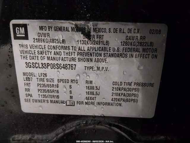 2008 Saturn Vue 4-cyl Xe მანქანა იყიდება აუქციონზე, vin: 3GSCL33P08S648767, აუქციონის ნომერი: 45266260