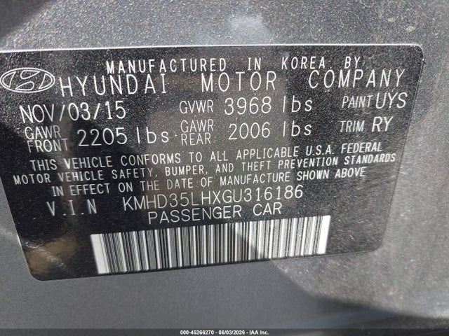 KMHD35LHXGU316186 Hyundai ELANTRA GT