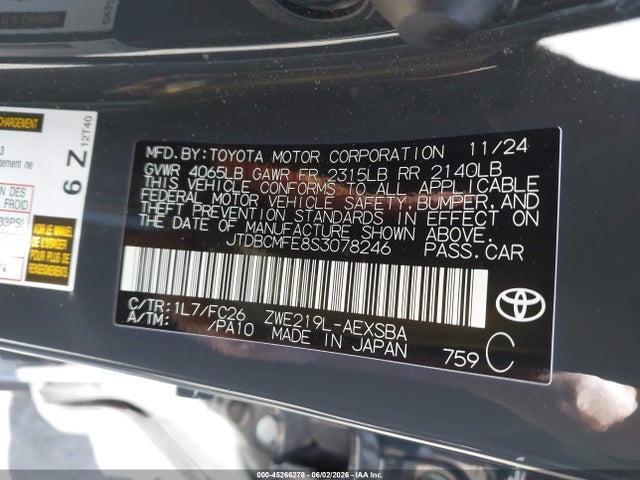 JTDBCMFE8S3078246 Toyota Corolla Hybrid Se