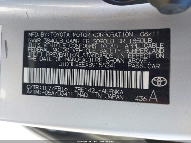 2011 Toyota Corolla Le მანქანა იყიდება აუქციონზე, vin: JTDBU4EEXB9158241, აუქციონის ნომერი: 45266284
