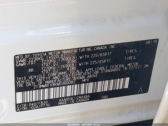 2T3MWRFVXKW036008 Toyota Rav4 Hybrid Le