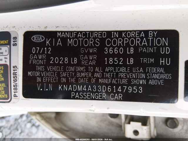 Продажа на аукционе авто 2013 Kia Rio Lx, vin: KNADM4A33D6147953, номер лота: 45266293