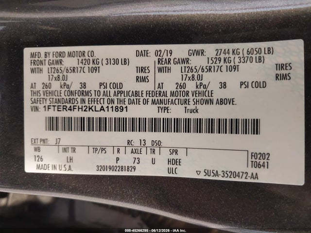 Aukcja sprzedaży 2019 Ford Ranger Xlt, vin: 1FTER4FH2KLA11891, numer aukcji: 45266295
