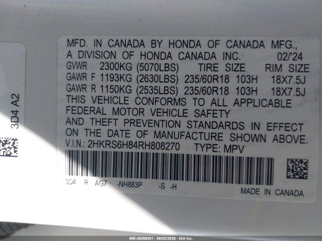2HKRS6H84RH808270 Honda Cr-v Hybrid Sport-l