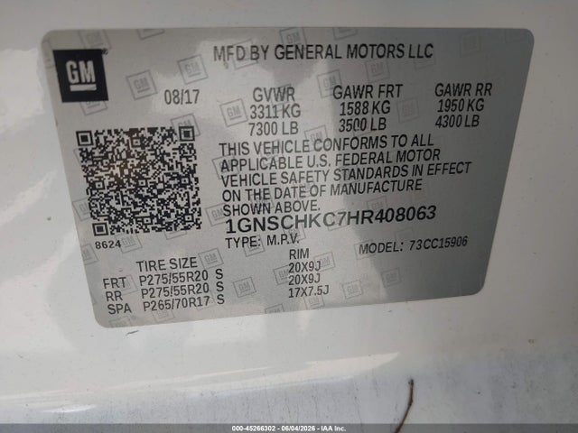 Chevrolet Suburban Lt 2017 1GNSCHKC7HR408063 Image 9