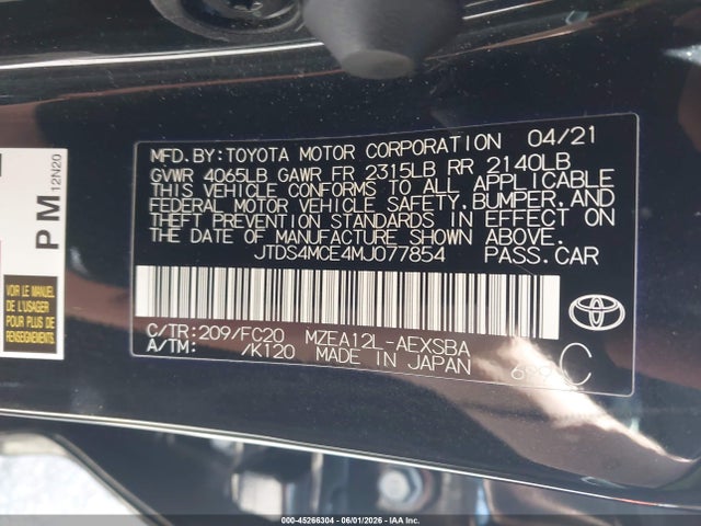 Toyota COROLLA SE 2021 JTDS4MCE4MJ077854 Image 9