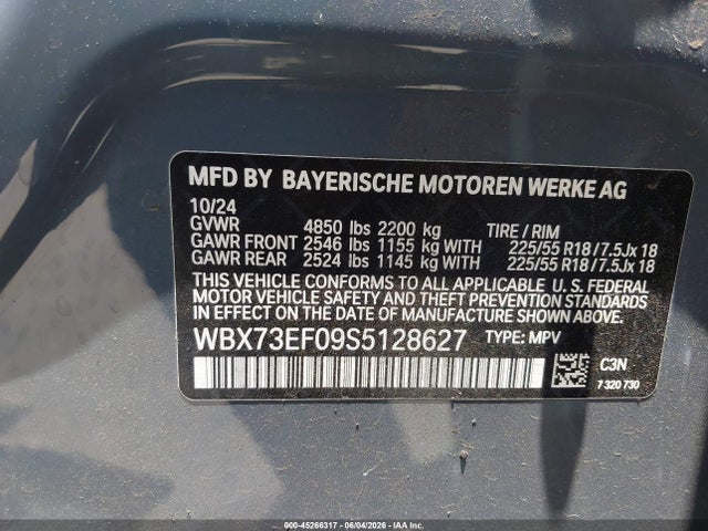 Aukcja sprzedaży 2025 Bmw X1 Xdrive28i, vin: WBX73EF09S5128627, numer aukcji: 45266317