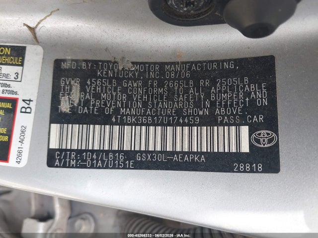 45266333 :رقم المزاد ، 4T1BK36B17U174459 vin ، 2007 Toyota Avalon Limited مزاد بيع