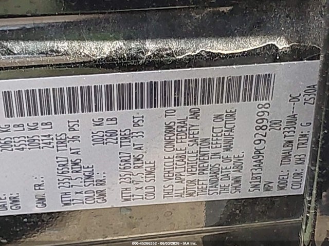 5N1BT3AA9PC928998 Nissan Rogue S Fwd