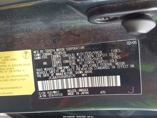 Aukcja sprzedaży 2005 Lexus Rx 330, vin: JTJGA31U350056579, numer aukcji: 45266365