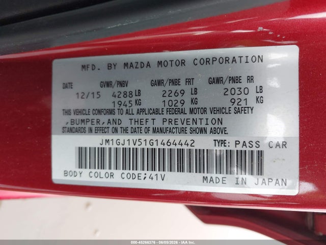 Продажа на аукционе авто 2016 Mazda Mazda6 I Touring, vin: JM1GJ1V51G1464442, номер лота: 45266376