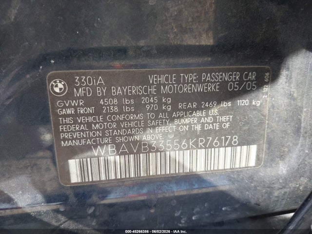 Продажа на аукционе авто 2006 Bmw 330i, vin: WBAVB33556KR76178, номер лота: 45266386
