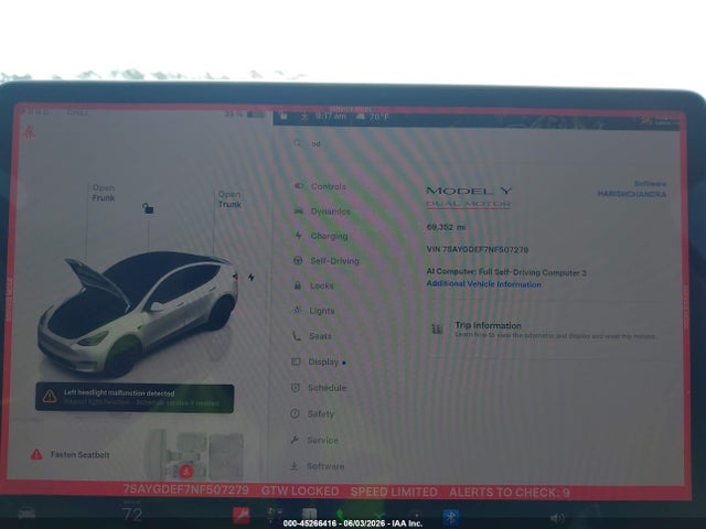 Aukcja sprzedaży 2022 Tesla Model Y Performance Dual Motor All-wheel Drive, vin: 7SAYGDEF7NF507279, numer aukcji: 45266416