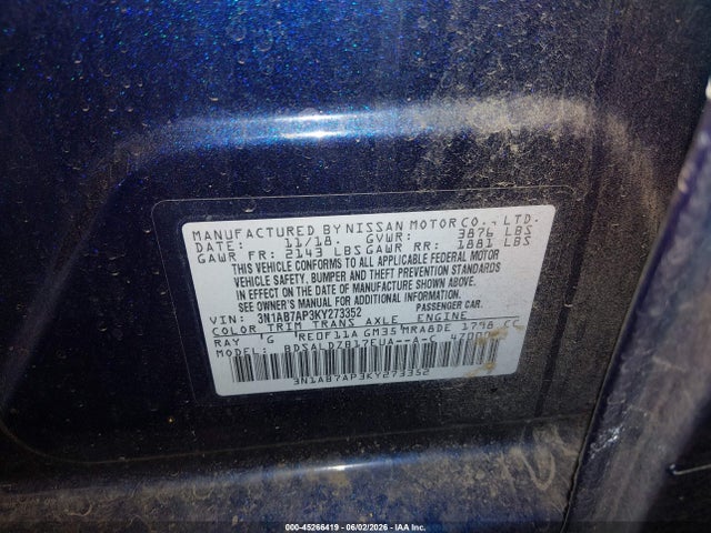 Nissan SENTRA SV 2019 3N1AB7AP3KY273352 Image 9