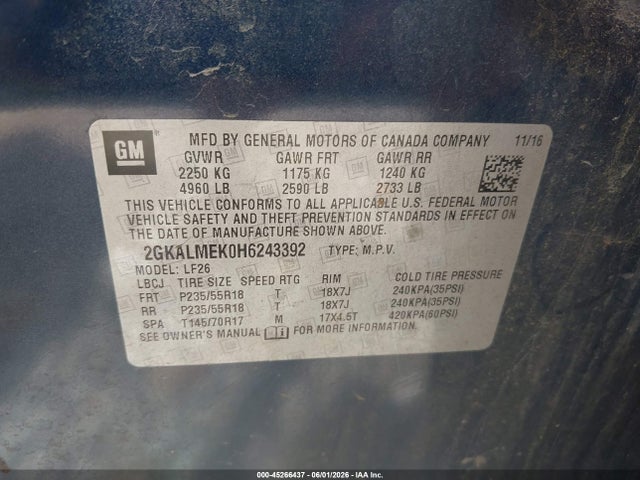 GMC Terrain Sle-1 2017 2GKALMEK0H6243392 Image 9