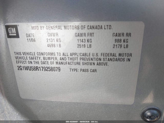 Aukcja sprzedaży 2007 Chevrolet Impala Ltz, vin: 2G1WU58R179258079, numer aukcji: 45266461