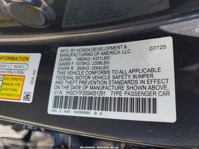 1HGCY1F20SA051291 Honda ACCORD LX