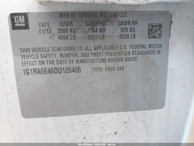 Auction sale of the 2013 Chevrolet Volt, vin: 1G1RA6E46DU126406, lot number: 45266464