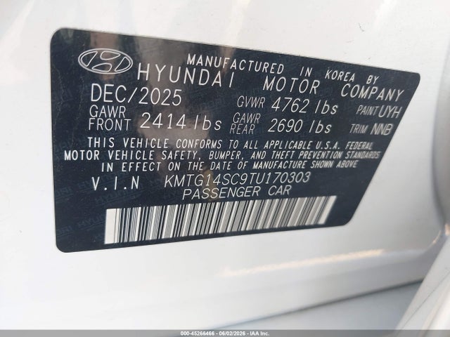 2026 Genesis G70 2.5t Rwd მანქანა იყიდება აუქციონზე, vin: KMTG14SC9TU170303, აუქციონის ნომერი: 45266466