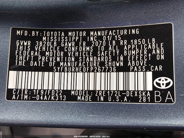Toyota Corolla S Plus 2015 5YFBURHE0FP267736 Image 9