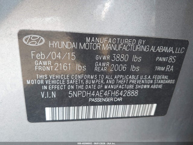 Aukcja sprzedaży 2015 Hyundai Elantra Se, vin: 5NPDH4AE4FH642888, numer aukcji: 45266502