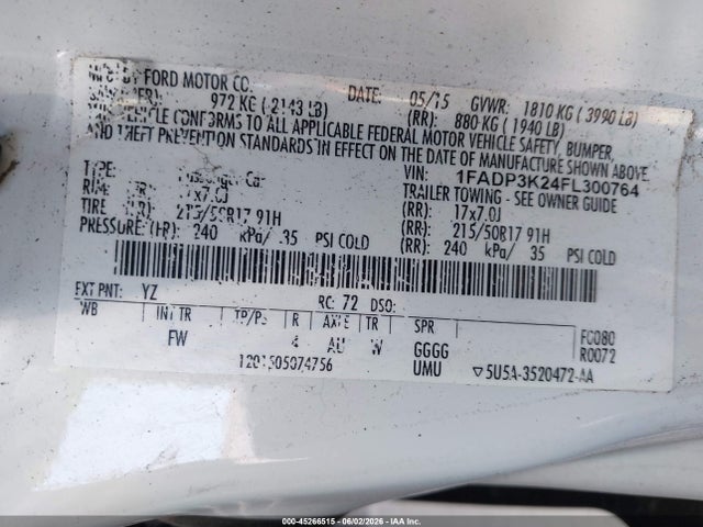 Ford FOCUS SE 2015 1FADP3K24FL300764 Image 9