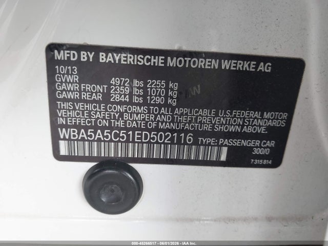 2014 Bmw 528i მანქანა იყიდება აუქციონზე, vin: WBA5A5C51ED502116, აუქციონის ნომერი: 45266517