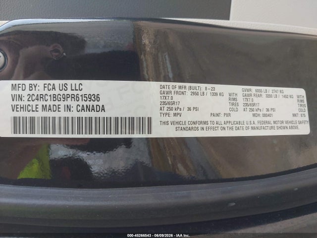 Продаж на аукціоні авто 2023 Chrysler Pacifica Touring L, vin: 2C4RC1BG9PR615936, номер лоту: 45266543