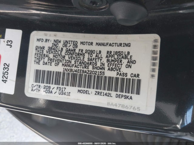 Aukcja sprzedaży 2010 Toyota Corolla S, vin: 1NXBU4EE9AZ202155, numer aukcji: 45266555