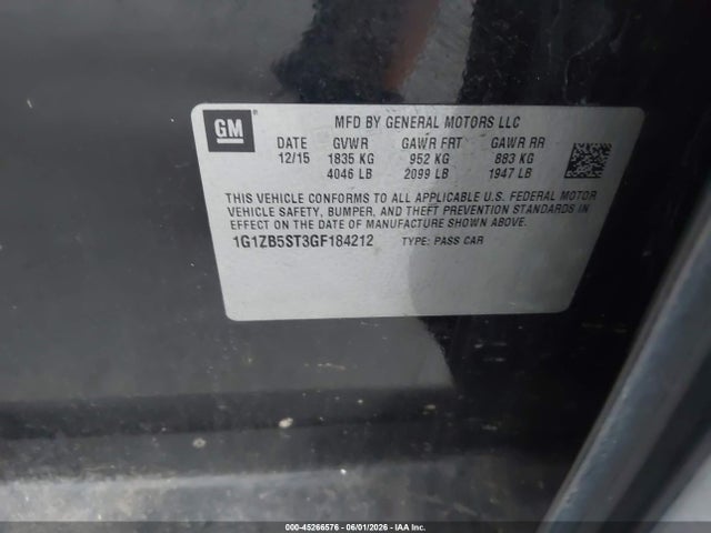 45266576 :رقم المزاد ، 1G1ZB5ST3GF184212 vin ، 2016 Chevrolet Malibu Ls مزاد بيع