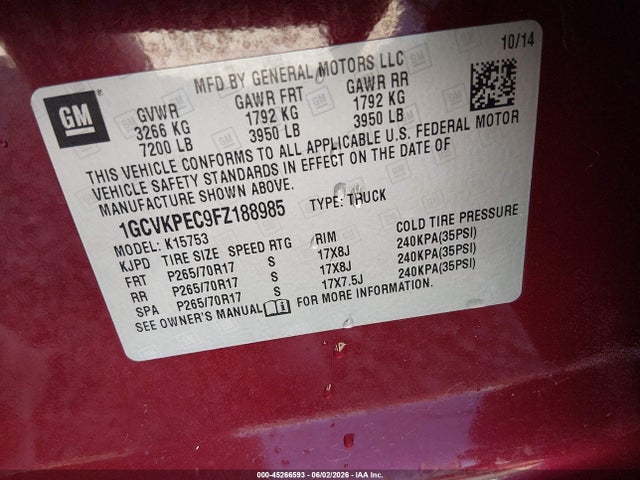 1GCVKPEC9FZ188985 Chevrolet Silverado 1500 Ls