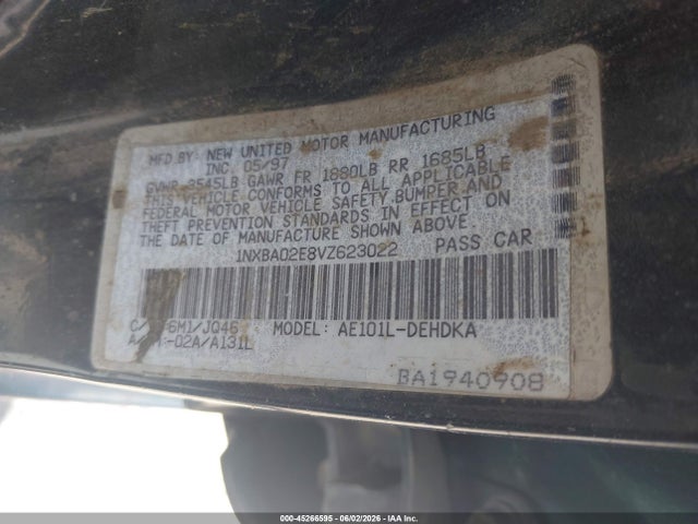 45266595 :رقم المزاد ، 1NXBA02E8VZ623022 vin ، 1997 Toyota Corolla Ce مزاد بيع