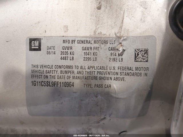 Chevrolet MALIBU 1LT 2015 1G11C5SL9FF110964 Image 9