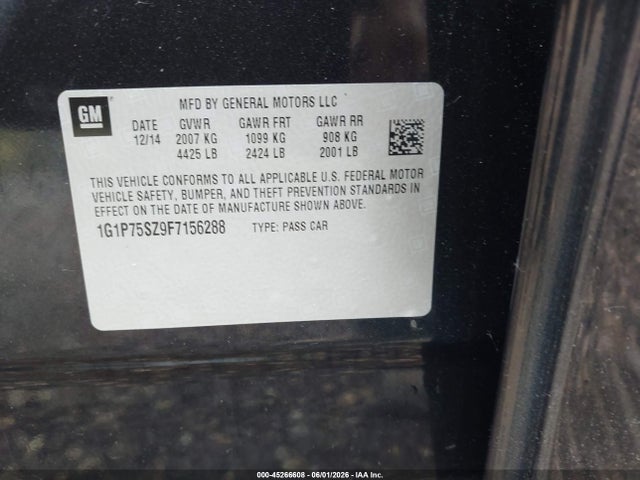 2015 Chevrolet Cruze Diesel მანქანა იყიდება აუქციონზე, vin: 1G1P75SZ9F7156288, აუქციონის ნომერი: 45266608