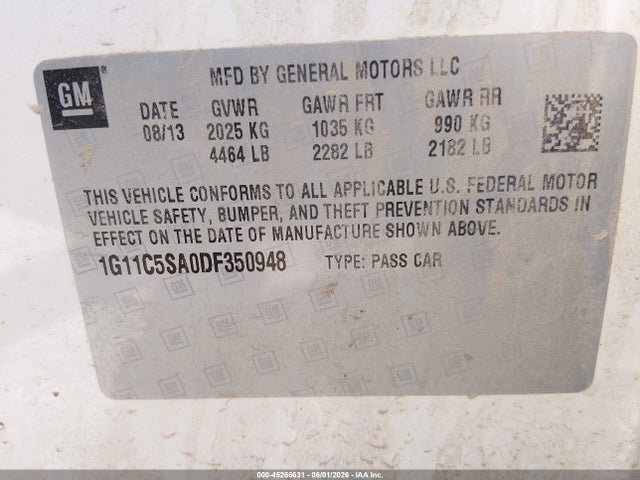 Auction sale of the 2013 Chevrolet Malibu 1lt, vin: 1G11C5SA0DF350948, lot number: 45266631