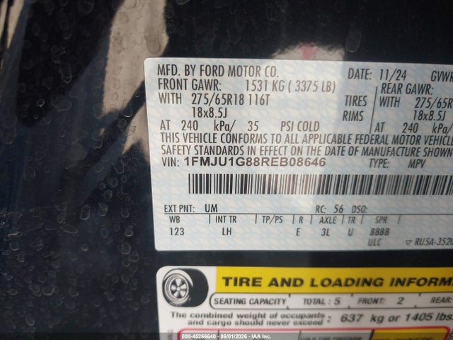 45266640 :رقم المزاد ، 1FMJU1G88REB08646 vin ، 2024 Ford Expedition Xl مزاد بيع