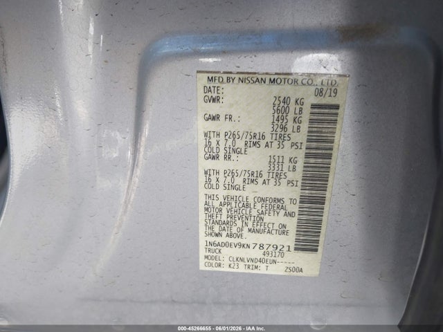 1N6AD0EV9KN787921 Nissan Frontier Pro-4x