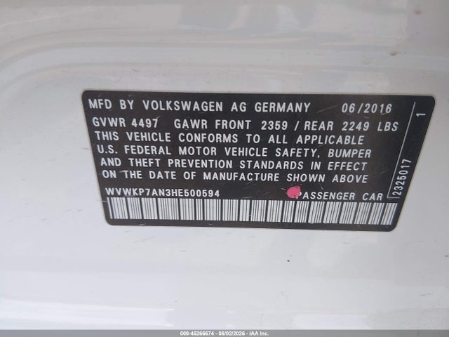 WVWKP7AN3HE500594 Volkswagen Cc 2.0t Sport