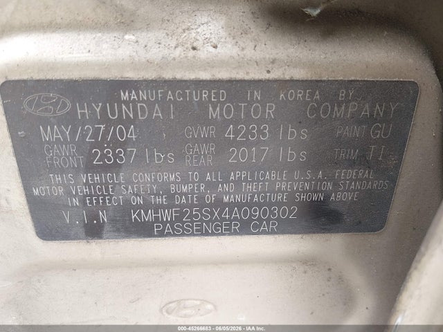 Aukcja sprzedaży 2004 Hyundai Sonata, vin: KMHWF25SX4A090302, numer aukcji: 45266683
