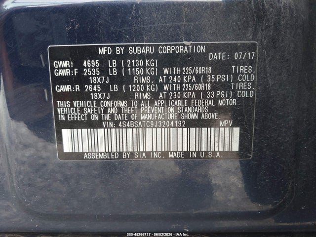 4S4BSATC9J3204192 Subaru Outback 2.5i Touring