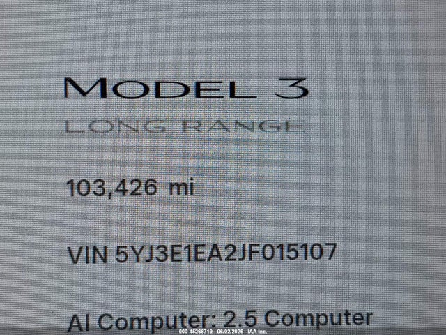 Продаж на аукціоні авто 2018 Tesla Model 3 Long Range/mid Range, vin: 5YJ3E1EA2JF015107, номер лоту: 45266719