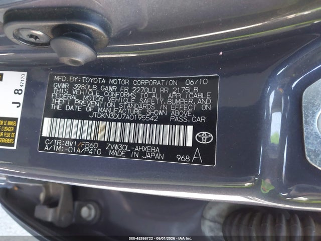 45266722 :رقم المزاد ، JTDKN3DU7A0195542 vin ، 2010 Toyota Prius Ii مزاد بيع