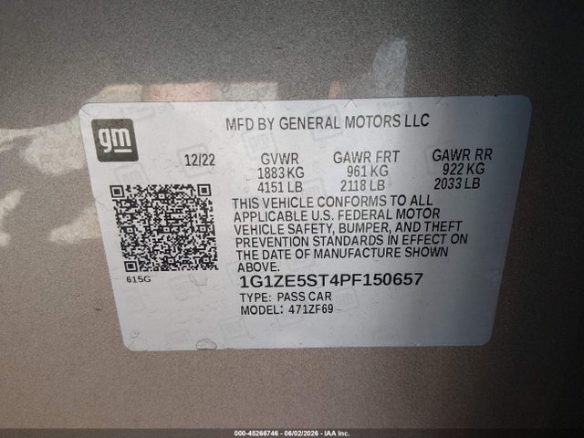 1G1ZE5ST4PF150657 Chevrolet Malibu Fwd 2lt