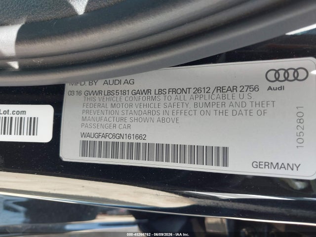 Продаж на аукціоні авто 2016 Audi A6 2.0t Premium Plus, vin: WAUGFAFC6GN161662, номер лоту: 45266762