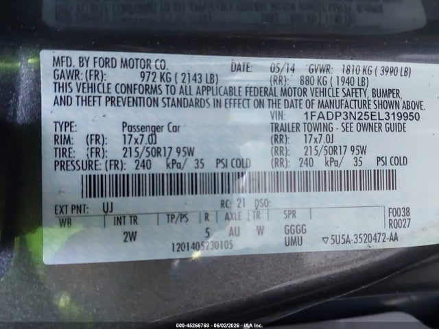Продажа на аукционе авто 2014 Ford Focus Titanium, vin: 1FADP3N25EL319950, номер лота: 45266768