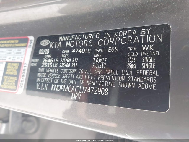 45266779 :رقم المزاد ، KNDPMCAC1J7472908 vin ، 2018 Kia Sportage Lx مزاد بيع